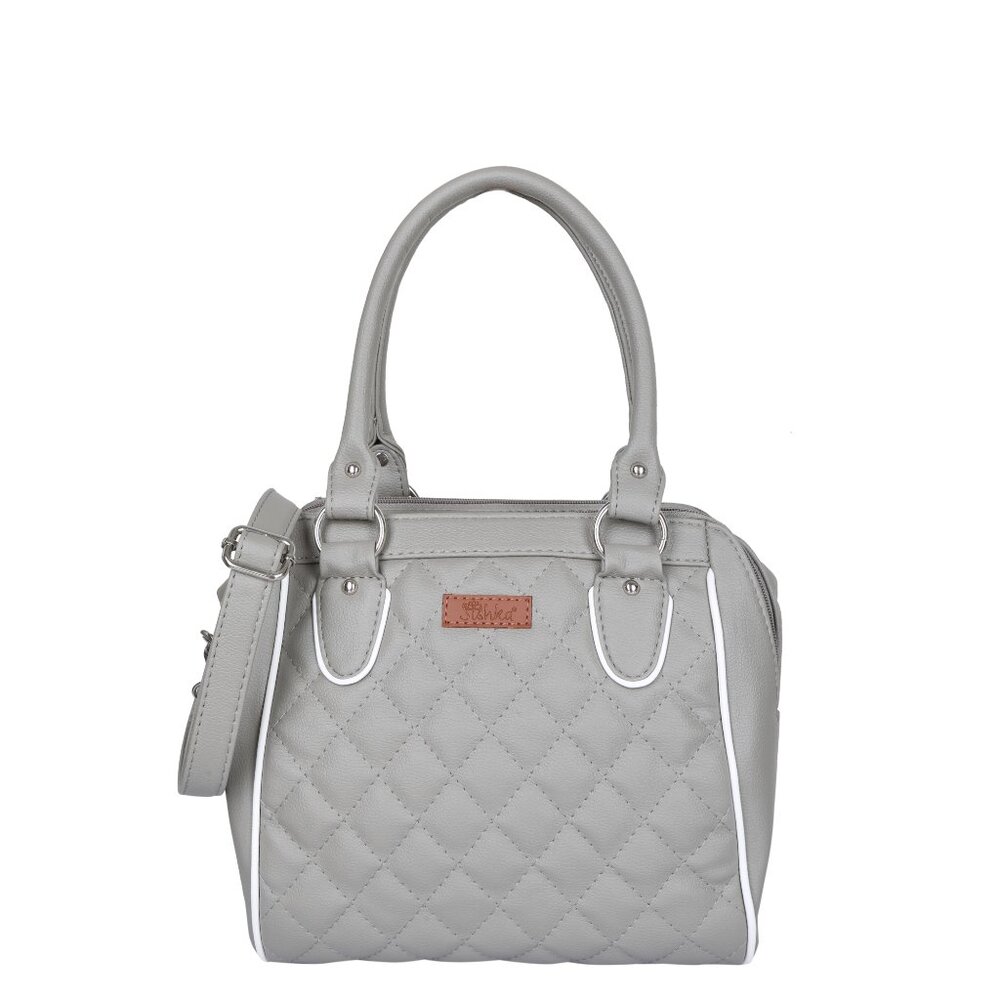 Vegan Leather Women’s Grey Handbag – Top Handle Satchel with Crossbody Strap